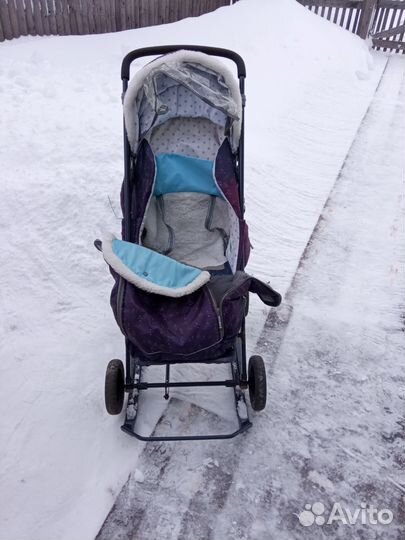 Детские санки коляска с колесами бу