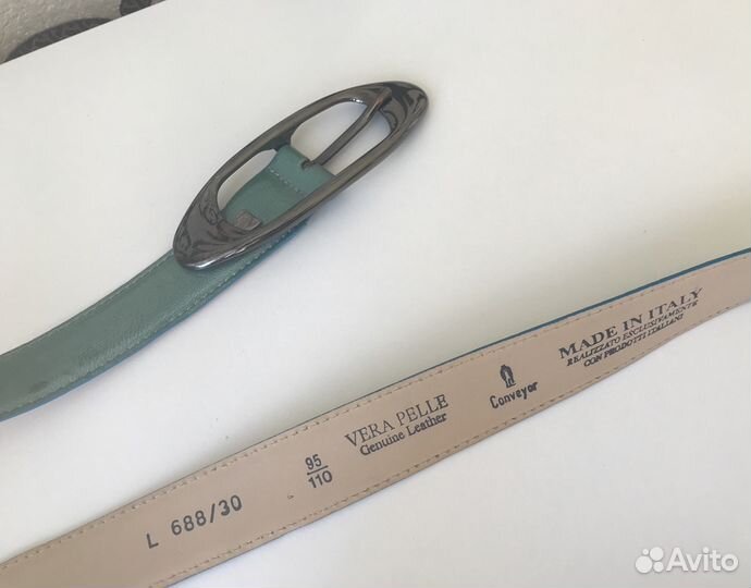 Ремешок итальянский лакированный голубой натур.кож