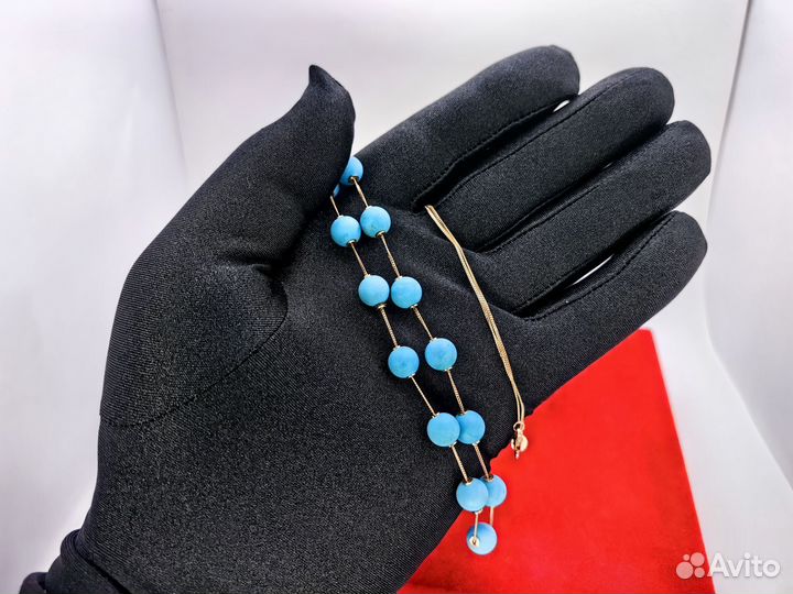 Золотое ожерелье с бирюзой 53 см 12,8 гр