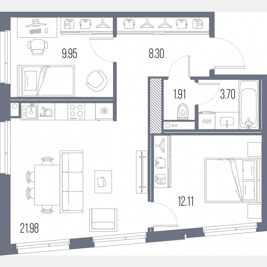2-к. квартира, 58 м², 9/10 эт.