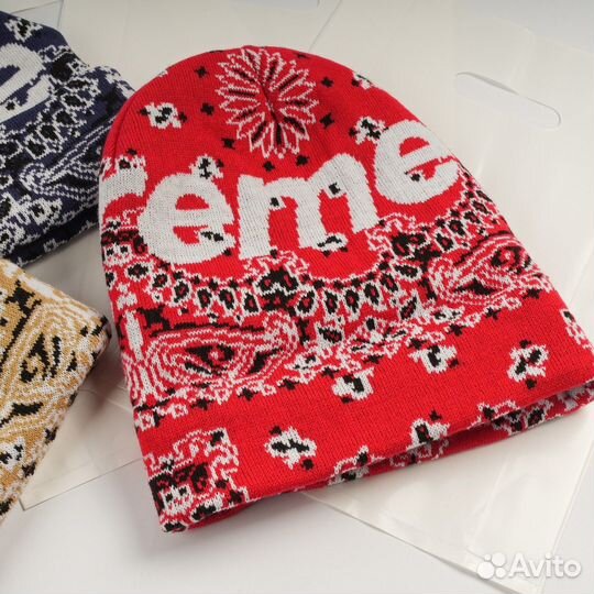 Шапка Supreme Bandana big logo бини