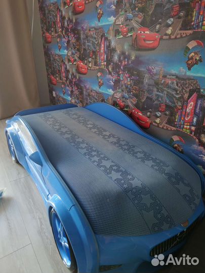 Детская кровать машина с матрасом, с подсветкой