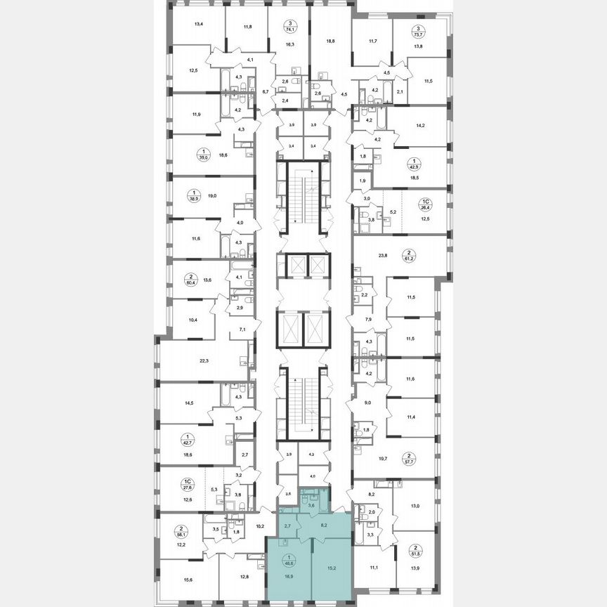 1-к. квартира, 46,6 м², 9/19 эт.