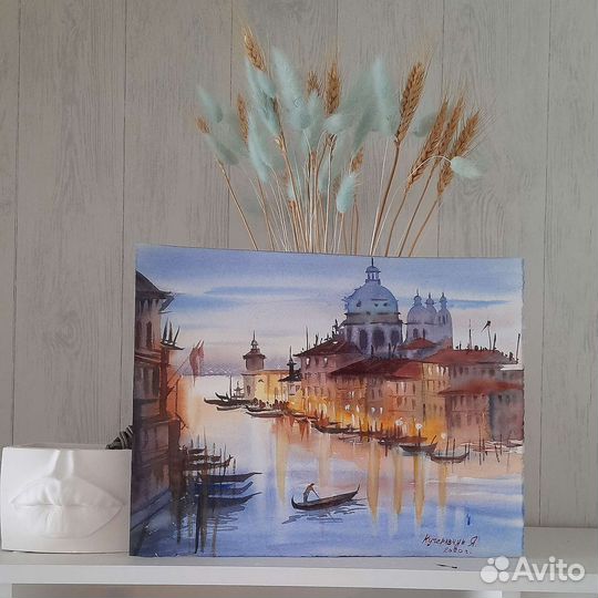 Картина пейзаж Венеция акварелью от художника