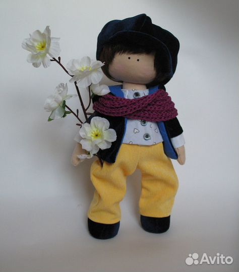 Текстильная интерьерная кукла мальчик 30см