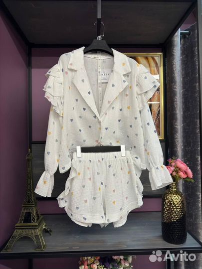 Пижама из муслина с воланами