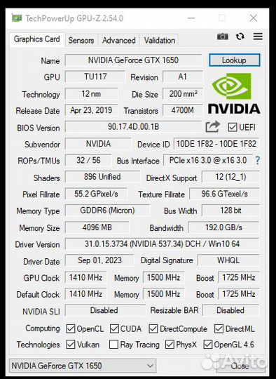 Видеокарта gtx 1650 d6