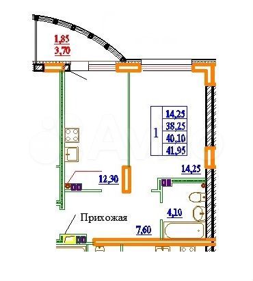 1-к. квартира, 42 м², 2/11 эт.