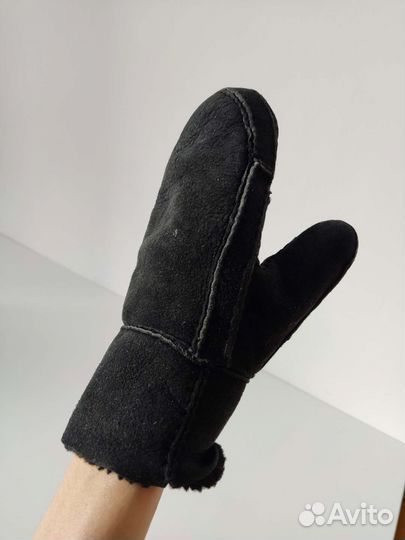 Варежки замша чёрные женские зима