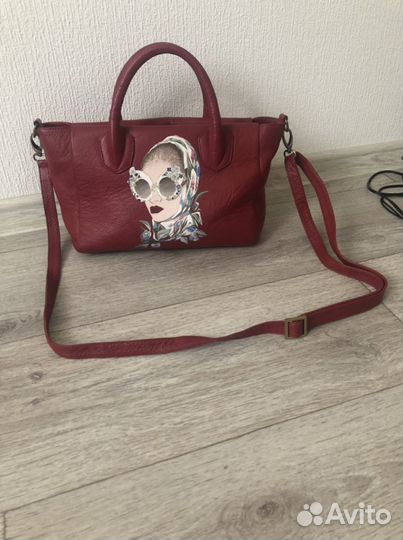 Сумка натуральная кожа красная