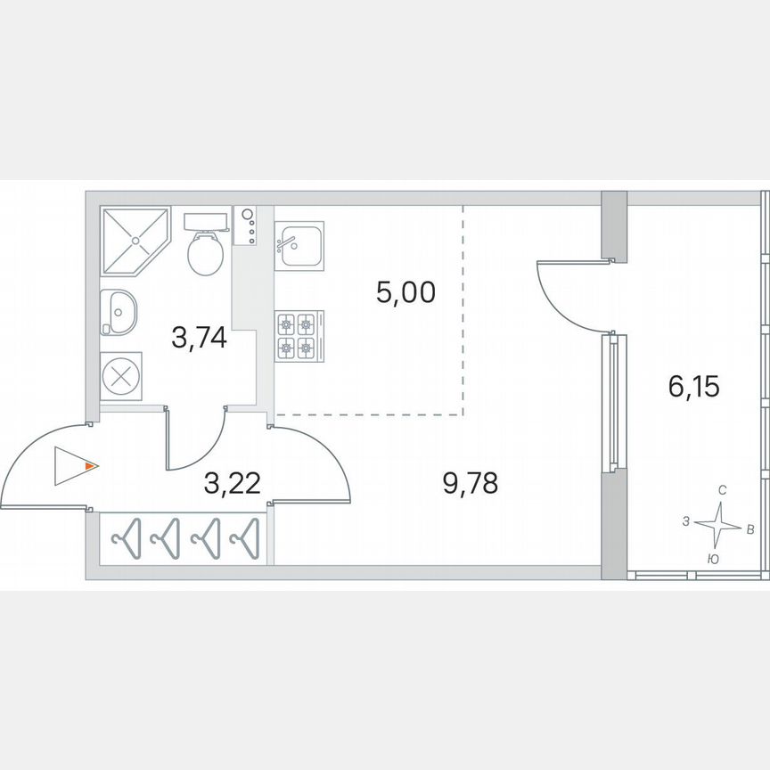Квартира-студия, 24,8 м², 3/4 эт.