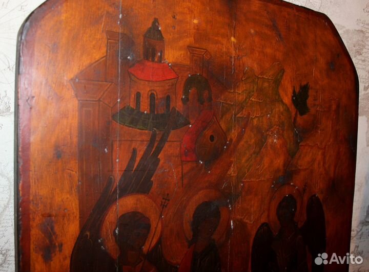 Старинная икона Троица 60*48 живопись