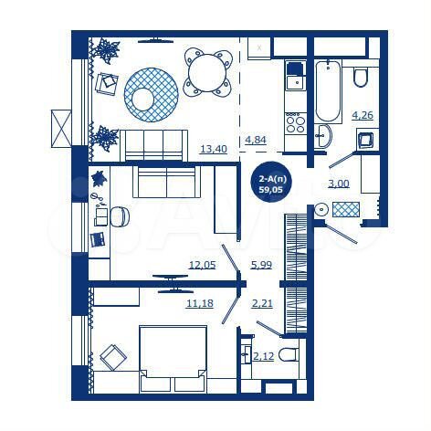 2-к. квартира, 59,1 м², 9/17 эт.