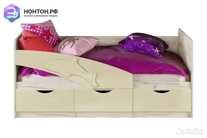 Кровать Дельфин ваниль / дуб крафт белый