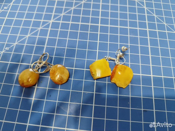 Серьги бижутерия с натуральным янтарём