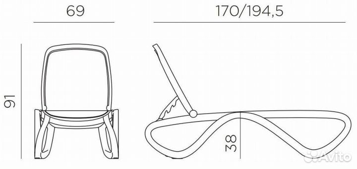 Шезлонг-лежак пластиковый Nardi, Omega Белый-Синий