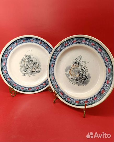 Антикварная тарелка Дети. Франция. Керамика