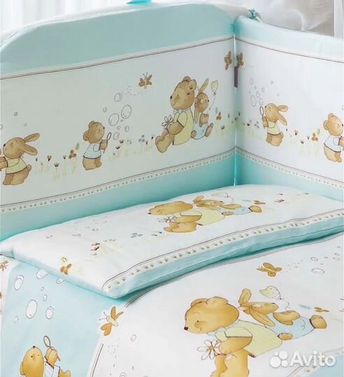 Бортики в кроватку + постельное белье