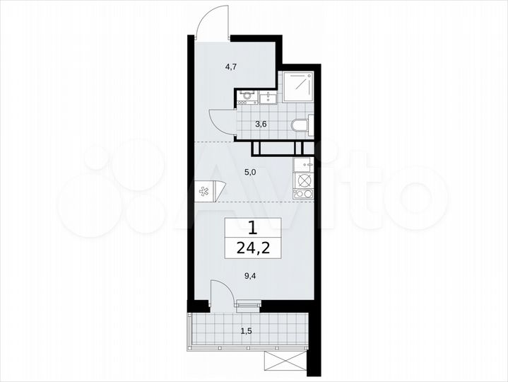 Квартира-студия, 24,2 м², 14/18 эт.