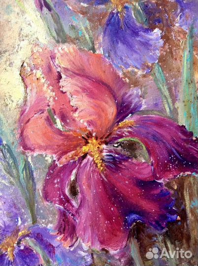 Ирисы, картина маслом с цветами