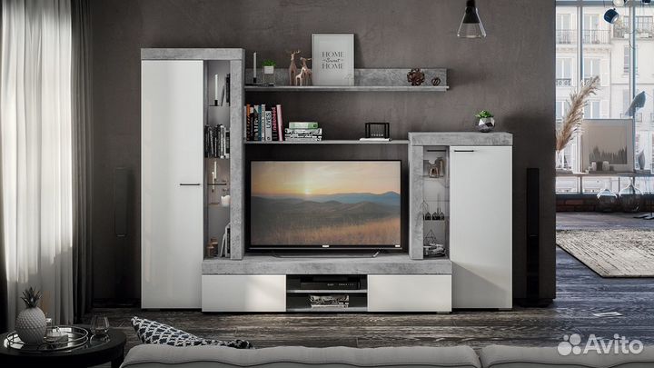 Гостиная «Амстердам» (Цемент светлый/Белый)