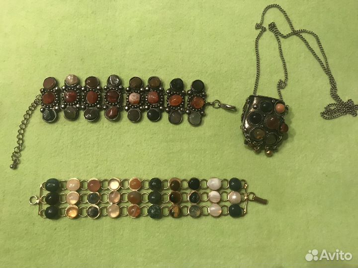 Винтажный браслет с натуральными камнями+ кулон