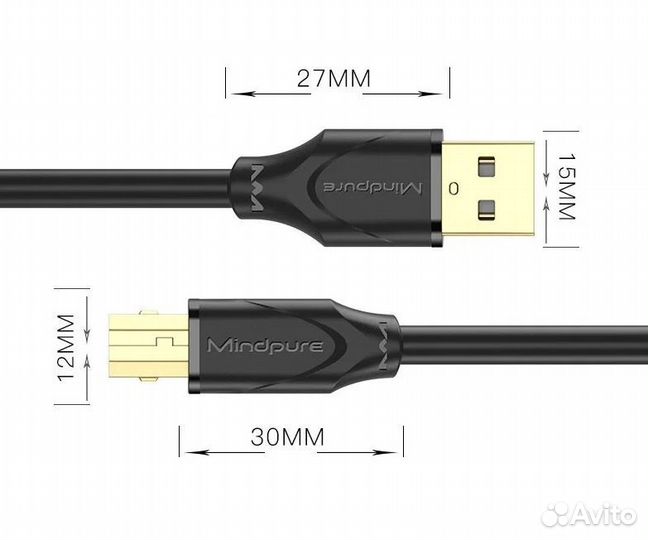 USB Кабель 2.0 A/M - B/M Golden Mindpure 5м