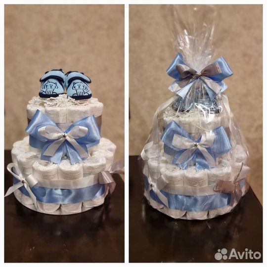Торт из памперсов подгузников, подарок на рождение