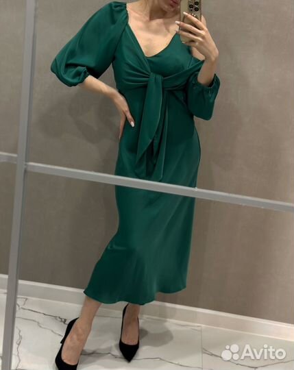 Платье комбинация 2 в 1 зеленое s-m