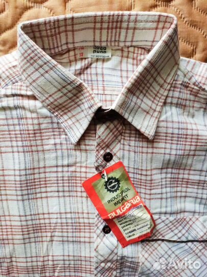 Рубашка новая короткий рукав в клетку 37р винтаж