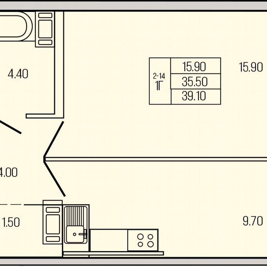 1-к. квартира, 39,1 м², 9/19 эт.