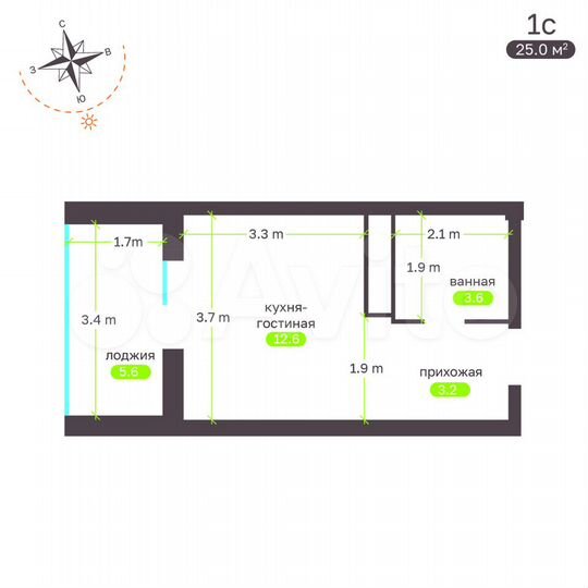 Квартира-студия, 25 м², 5/19 эт.