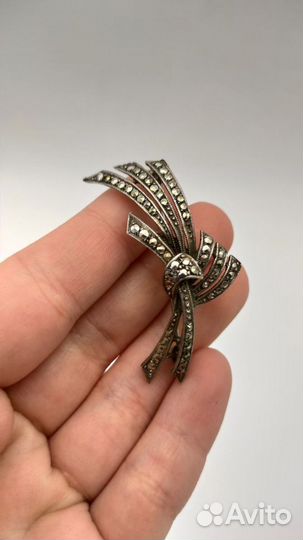 Брошь серебро 925 проба, марказиты середина XX в