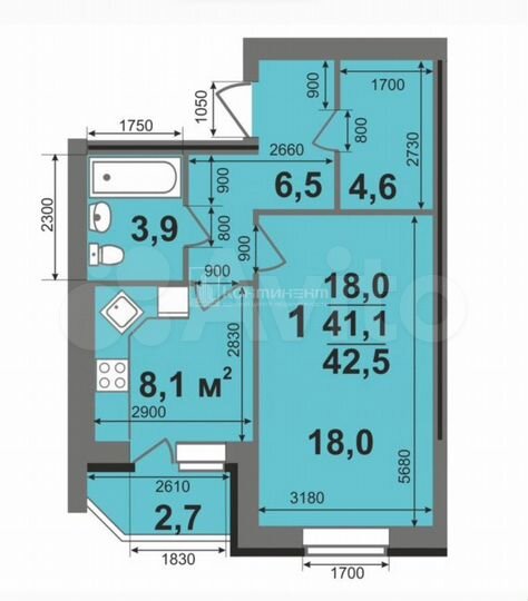 1-к. квартира, 43,9 м², 5/5 эт.