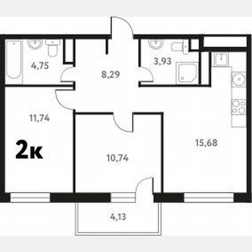 2-к. квартира, 55,3 м², 16/17 эт.