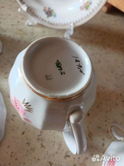 Молочник и чайные пары Розовые цветы Вербилки