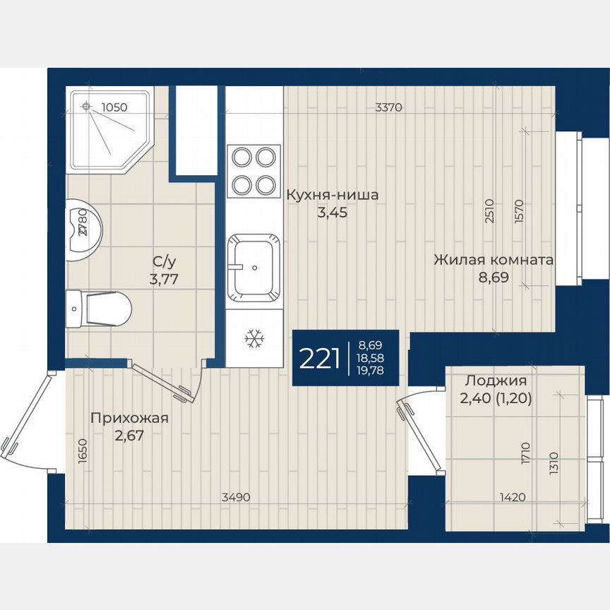 Квартира-студия, 19,8 м², 8/12 эт.