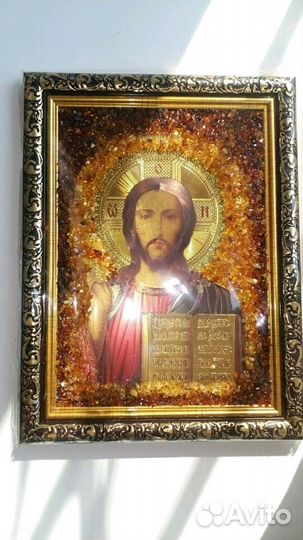 Икона Казанской Божией Матери.янтарь