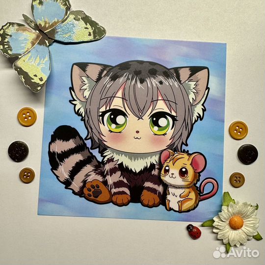 Авторская открытка Манул 14х14 см