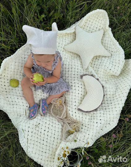 Плед детский, вязанный, плюшевый