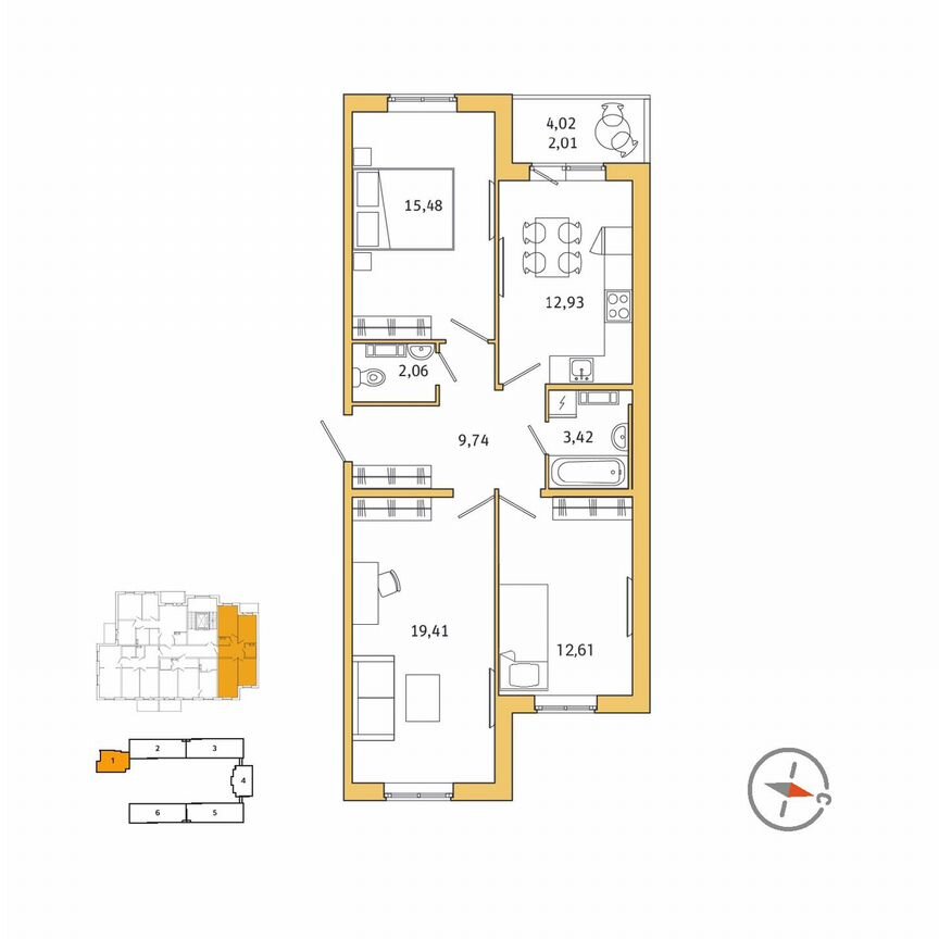 3-к. квартира, 77,8 м², 2/5 эт.