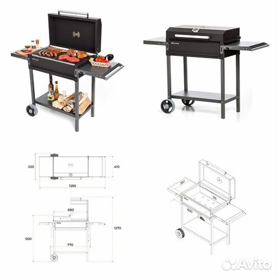 Мангал гриль с крышкой, зольником, крышей и зонтом