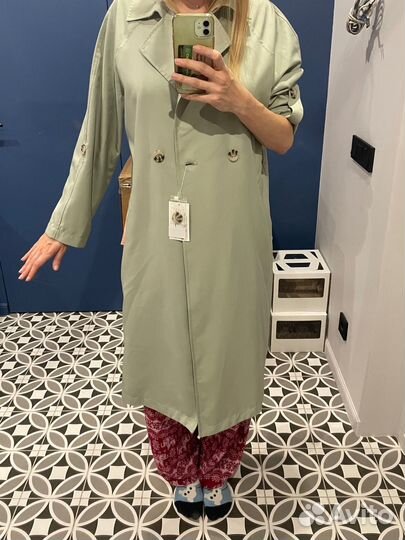 Мятное тонкое пальто-тренч Zolla женское