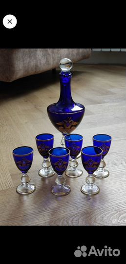 Графин с рюмками кобальт