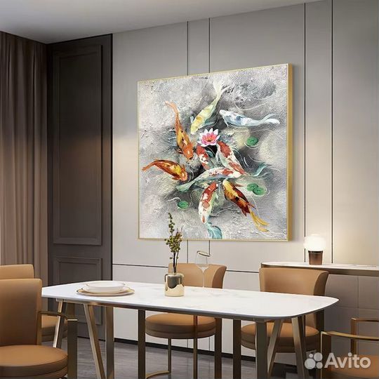 Картина маслом на холсте Карпы Кои Рыбки удачи