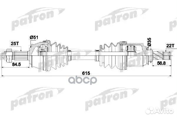 Полуось передняя левая 25x616x51x22 opel: corsa