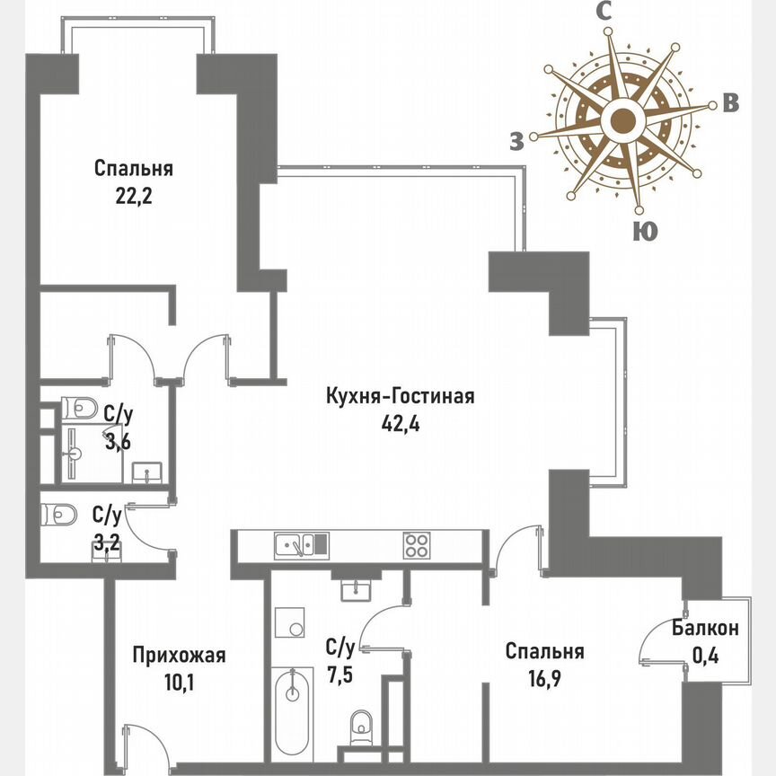 2-к. квартира, 102,1 м², 15/15 эт.