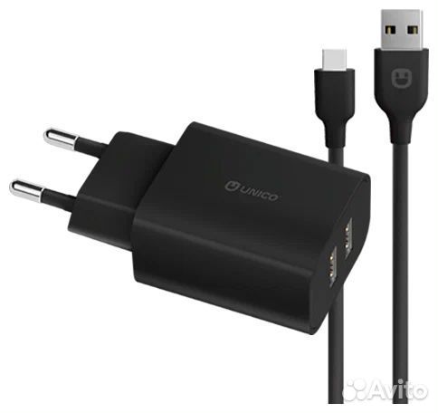 Сзу Unico 2USB + Дата-кабель Type-C 2,4A