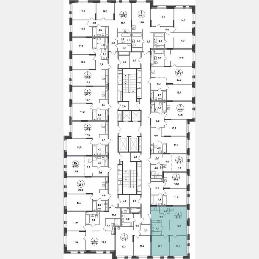 2-к. квартира, 54,9 м², 4/20 эт.