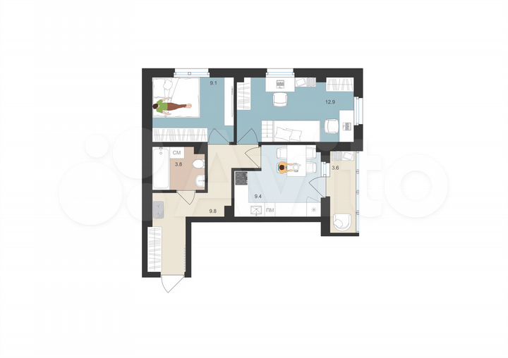 2-к. квартира, 46,8 м², 2/16 эт.